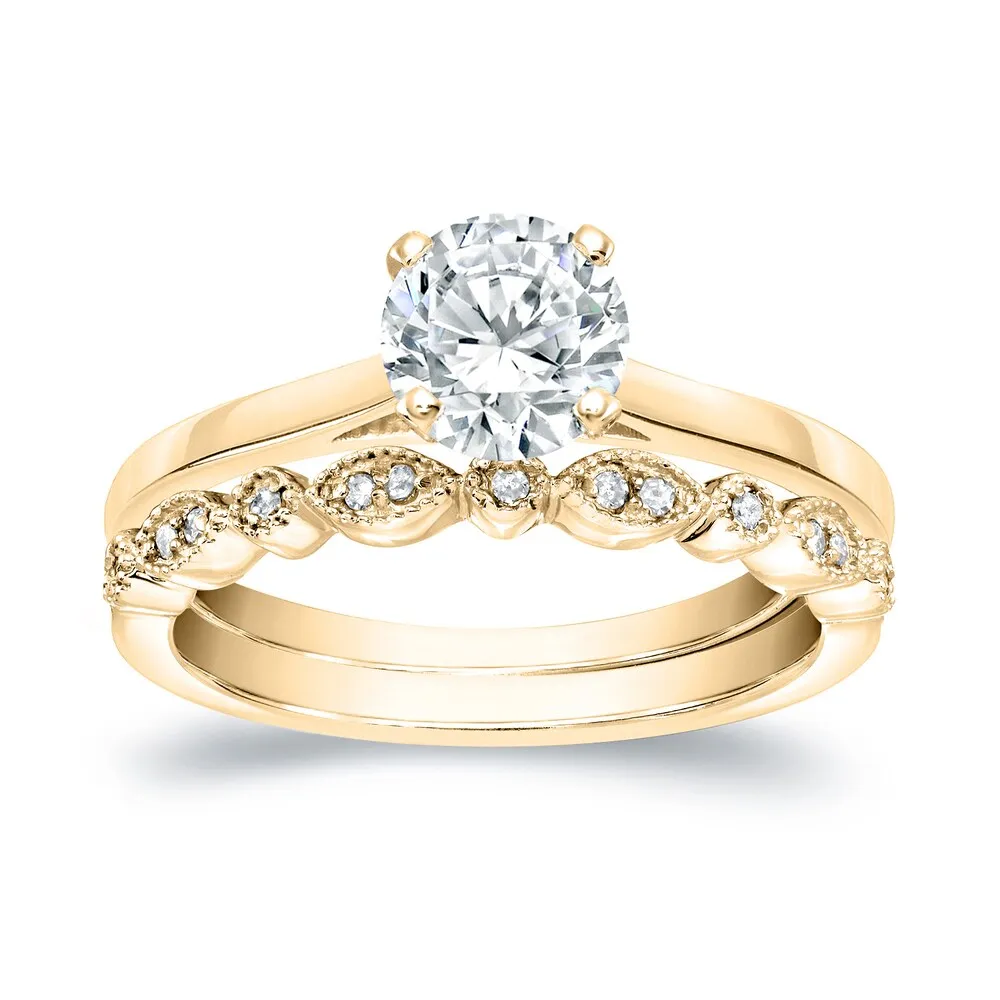Auriya 14k Gold 1ctw Vintage Round Solitaire Diamond Engagement Ring Set sold by Zulily