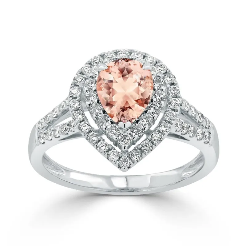 Auriya 1 3/4ct Pear-cut Morganite and Halo Diamond Ring 5/8ctw 18K Gold sold by Zulily