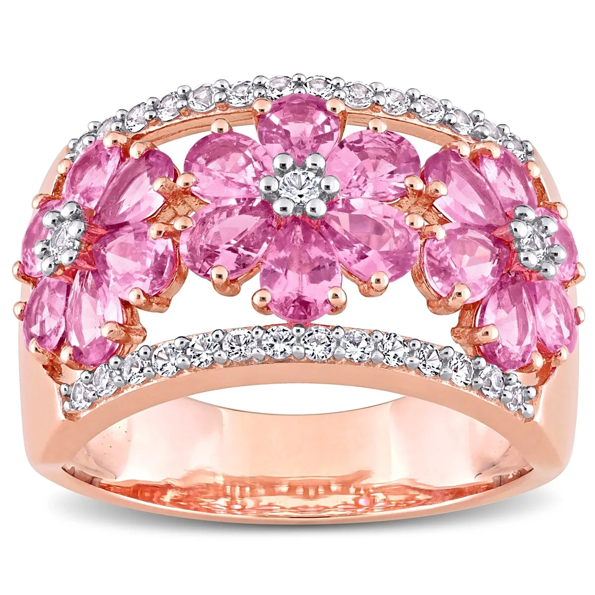Miadora Pear-Cut Pink and White Sapphire Triple Floral Cocktail Ring in 14k Rose Gold sold by Zulily product image thumbnail 3