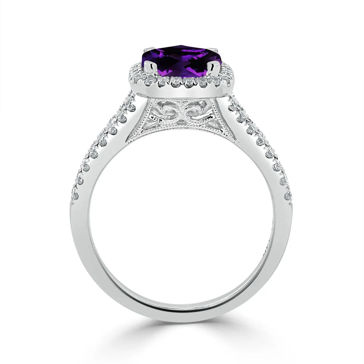 Auriya 1ct Cushion-cut Purple Amethyst and Halo Diamond Engagement Ring 3/8cttw 14K Gold sold by Zulily product image thumbnail 5