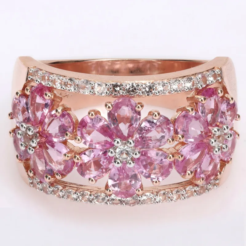 Miadora Pear-Cut Pink and White Sapphire Triple Floral Cocktail Ring in 14k Rose Gold sold by Zulily
