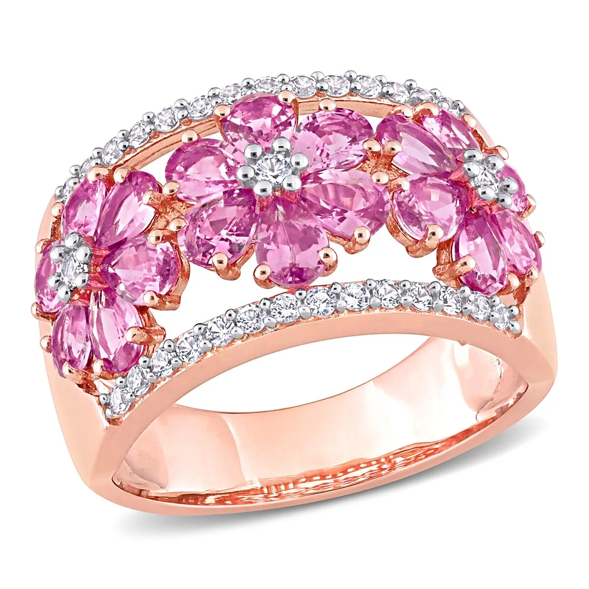 Miadora Pear-Cut Pink and White Sapphire Triple Floral Cocktail Ring in 14k Rose Gold sold by Zulily product image thumbnail 2