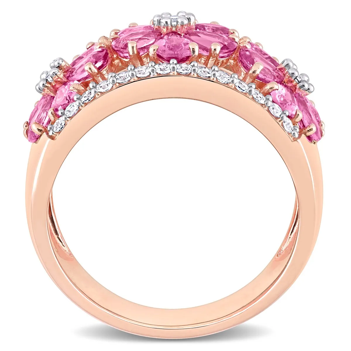 Miadora Pear-Cut Pink and White Sapphire Triple Floral Cocktail Ring in 14k Rose Gold sold by Zulily product image thumbnail 5