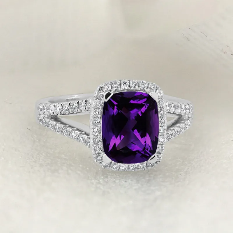Auriya 1ct Cushion-cut Purple Amethyst and Halo Diamond Engagement Ring 3/8cttw 14K Gold sold by Zulily