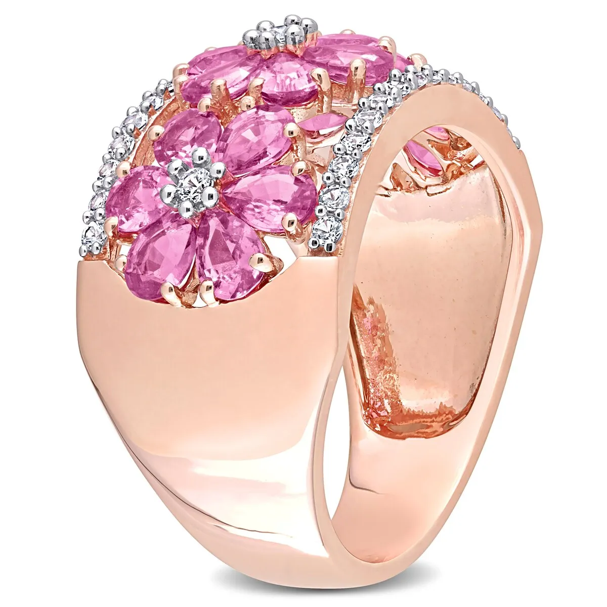 Miadora Pear-Cut Pink and White Sapphire Triple Floral Cocktail Ring in 14k Rose Gold sold by Zulily product image thumbnail 4