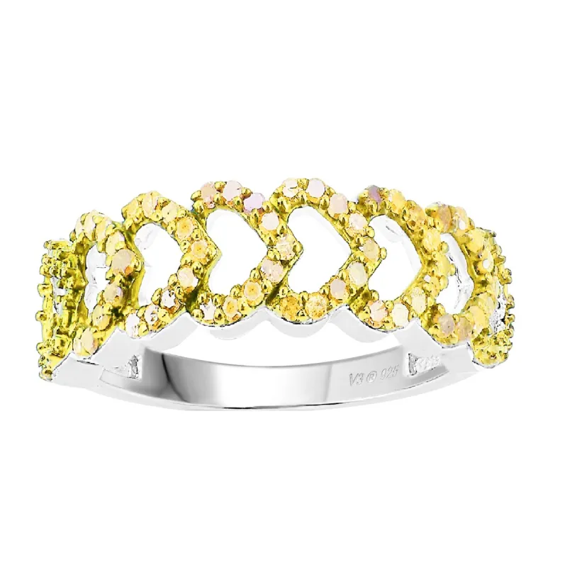 Sterling Silver with Genuine Yellow Diamond Heart Shape Band Ring sold by Zulily