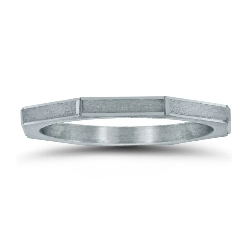 Eight Sided Thin 1.5MM Matte Finish Wedding Band in 14K White Gold sold by Zulily