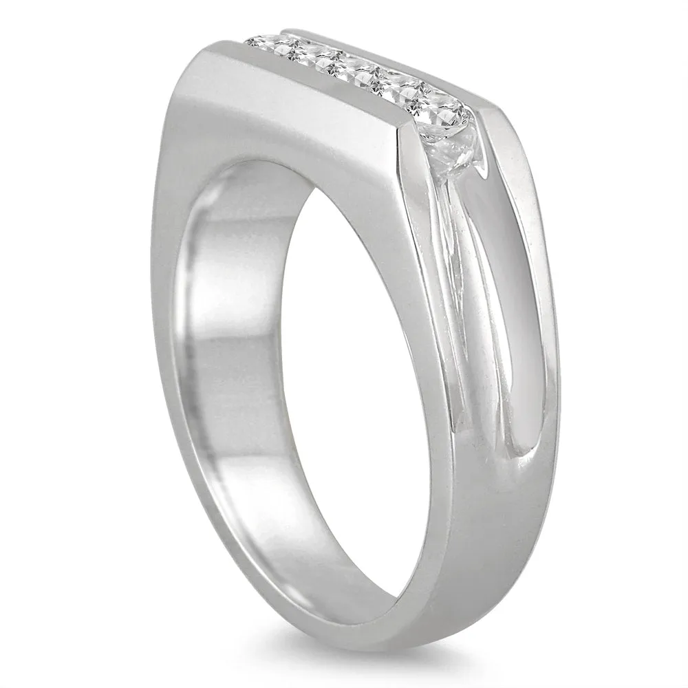 1/2 Carat TW 5 Stone Men's Channel Set Diamond Ring in 10K White Gold sold by Zulily product image thumbnail 2