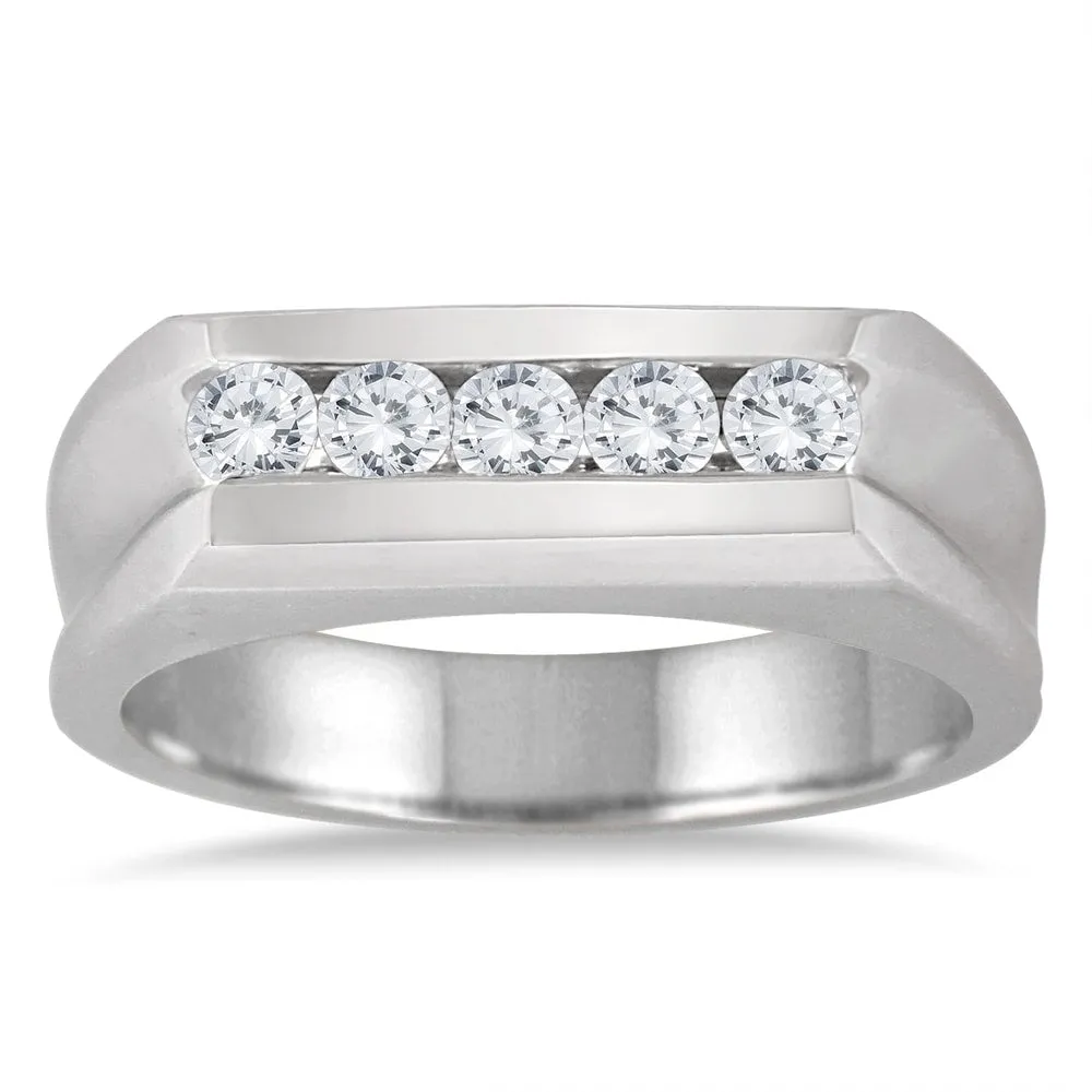 1/2 Carat TW 5 Stone Men's Channel Set Diamond Ring in 10K White Gold sold by Zulily