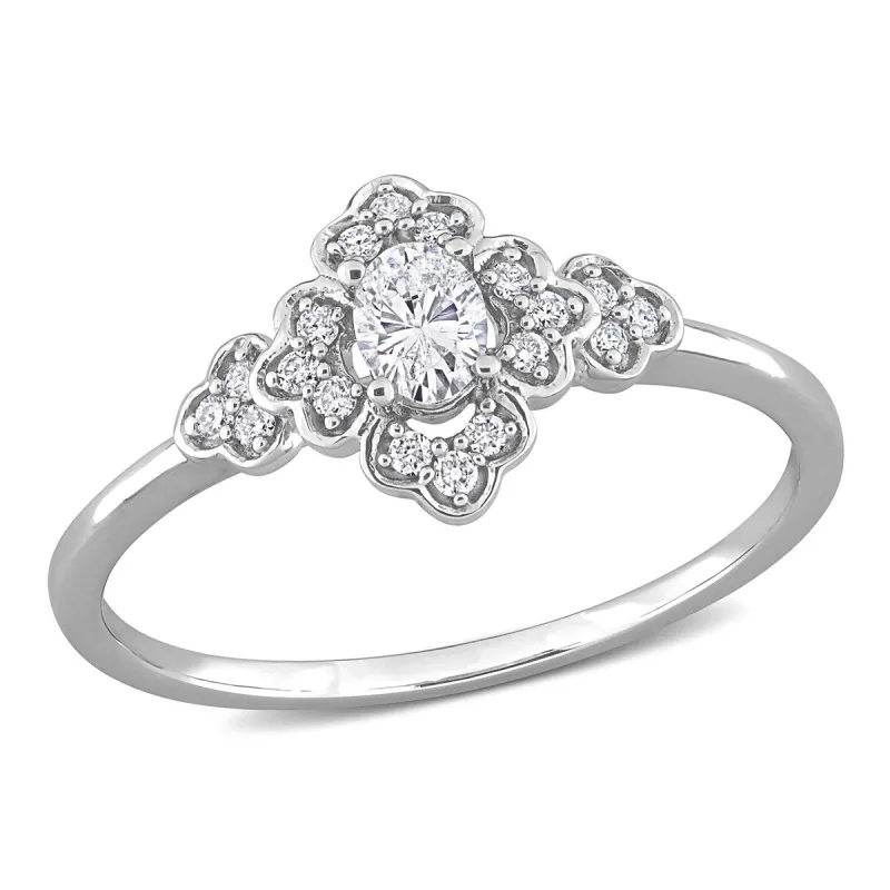 Miadora 1/4ct TDW Oval-cut Diamond Floral Engagement Ring in 14k White Gold sold by Zulily