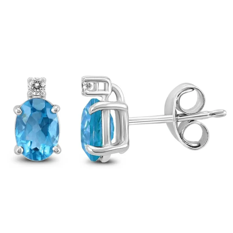 14K White Gold 7x5MM Oval Blue Topaz and Diamond Earrings sold by Zulily
