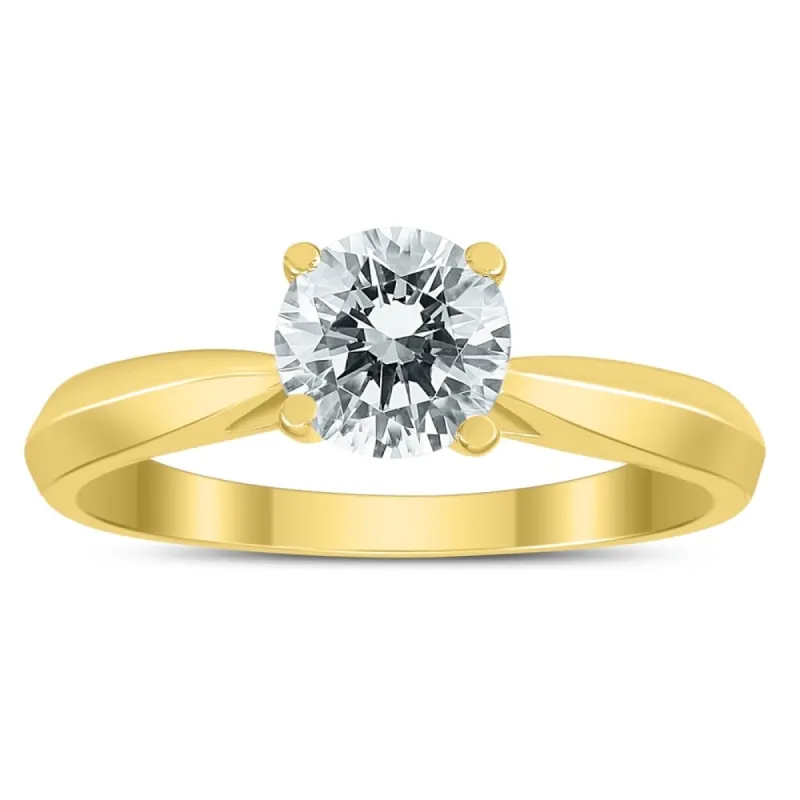 AGS Certified 1 Carat TW Diamond Solitaire Ring with Side Diamond Accents in 14K Yellow Gold sold by Zulily
