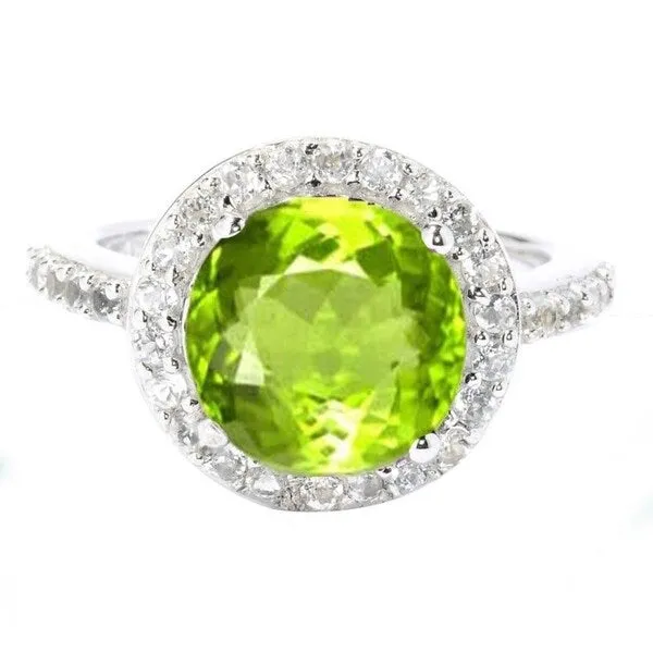 Sterling Silver with Natural Peridot and White Topaz Halo Ring sold by Zulily product image thumbnail 2