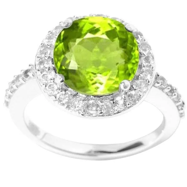 Sterling Silver with Natural Peridot and White Topaz Halo Ring sold by Zulily