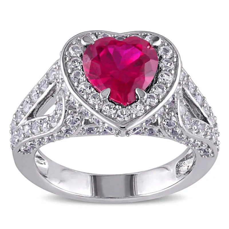 Miadora Sterling Silver Created Ruby and Created White Sapphire Heart Ring sold by Zulily