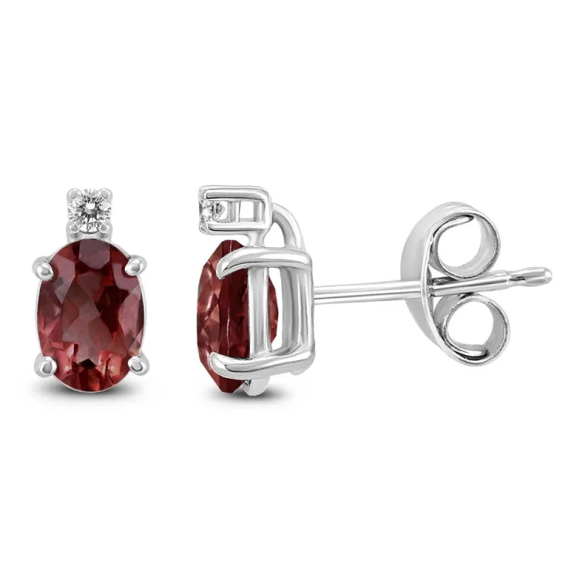 14K White Gold 8x6MM Oval Garnet and Diamond Earrings sold by Zulily