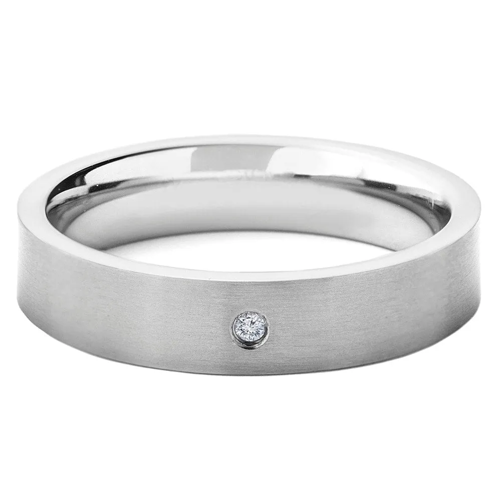 Men's Brushed Titanium 0.02 CTTW Diamond Flat Comfort Fit Ring (5mm)) sold by Zulily product image thumbnail 3