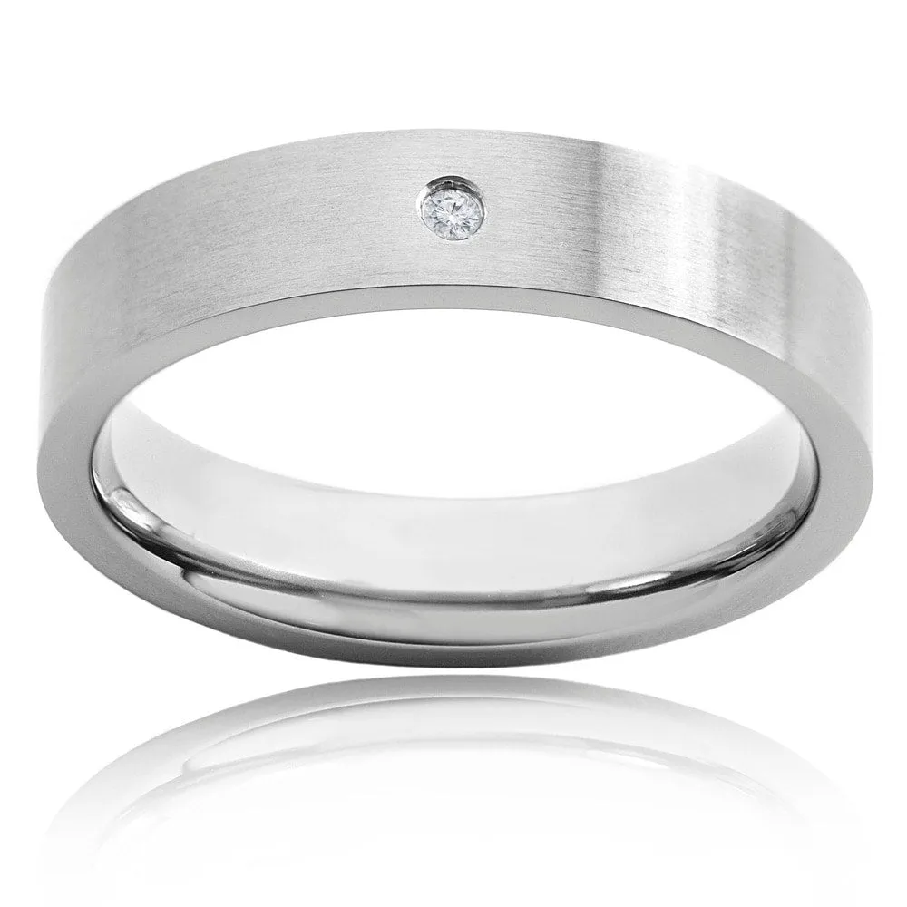 Men's Brushed Titanium 0.02 CTTW Diamond Flat Comfort Fit Ring (5mm)) sold by Zulily product image thumbnail 2