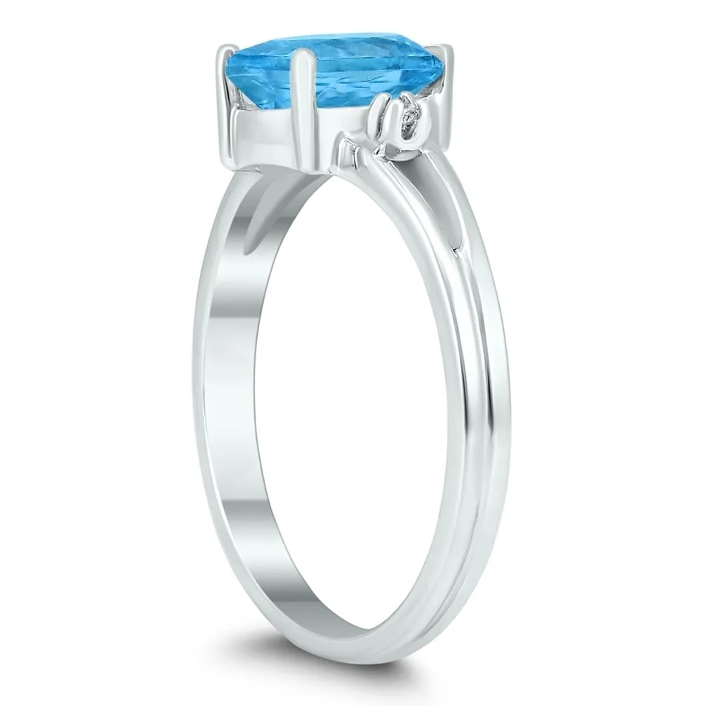 8X6MM Blue Topaz and Diamond Pear Shaped Open Three Stone Ring in 10K White Gold sold by Zulily product image thumbnail 2