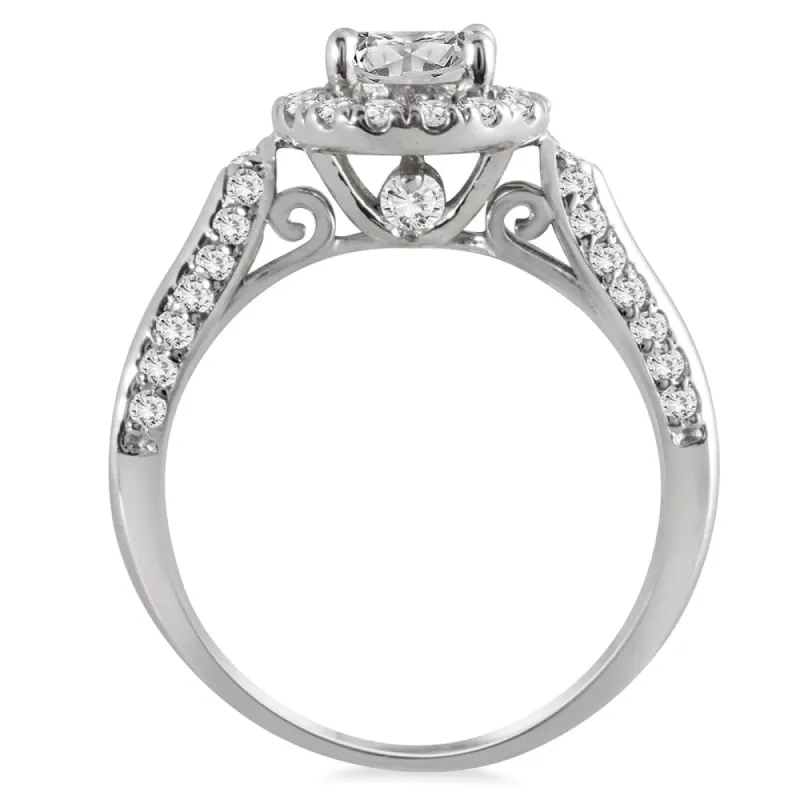 14k White Gold 1 1/4ct TDW Diamond Halo Engagement Ring sold by Zulily