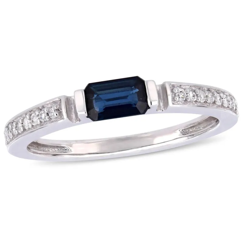 Miadora 10k White Gold Blue Sapphire 1/10ct TDW Diamond Anniversary Band sold by Zulily