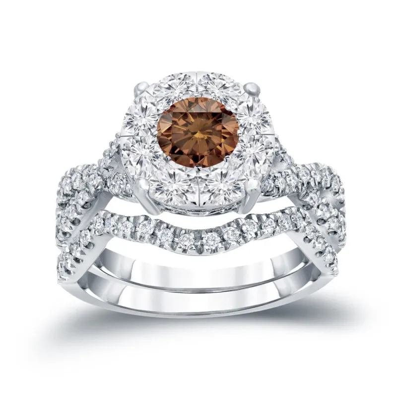 14k Gold 1 1/5ct TDW Infinity Inspired Brown Diamond Halo Engagement Ring Set by Auriya sold by Zulily