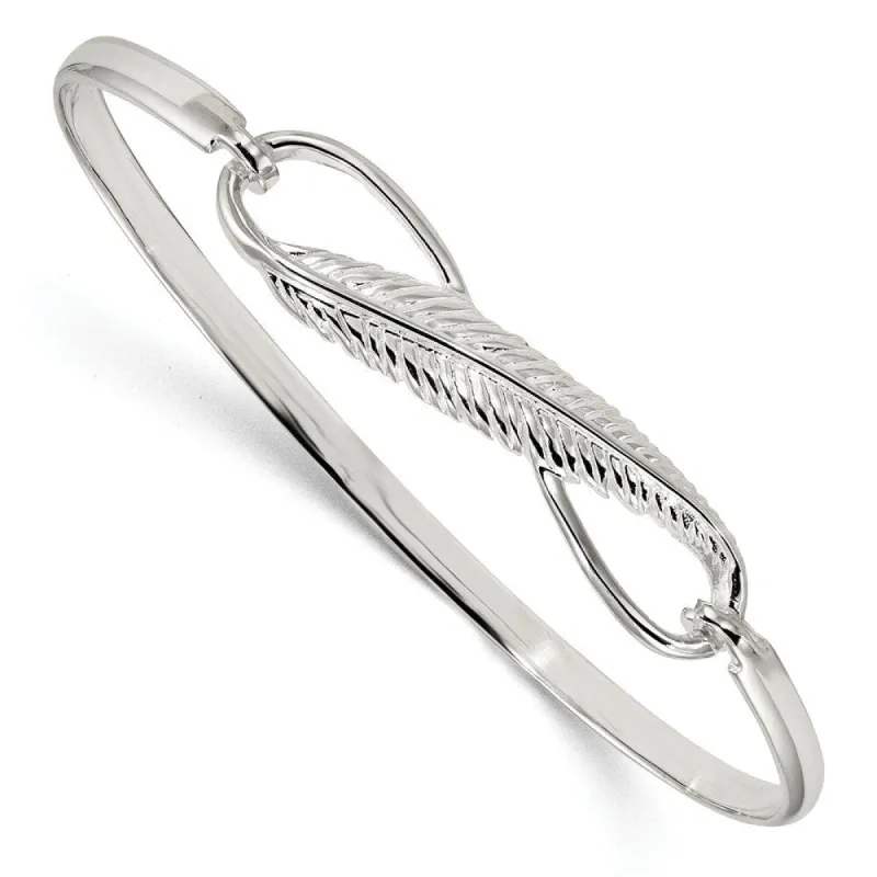 Curata 925 Sterling Silver 7" Infinity With Feather Hook Bangle Bracelet sold by Zulily