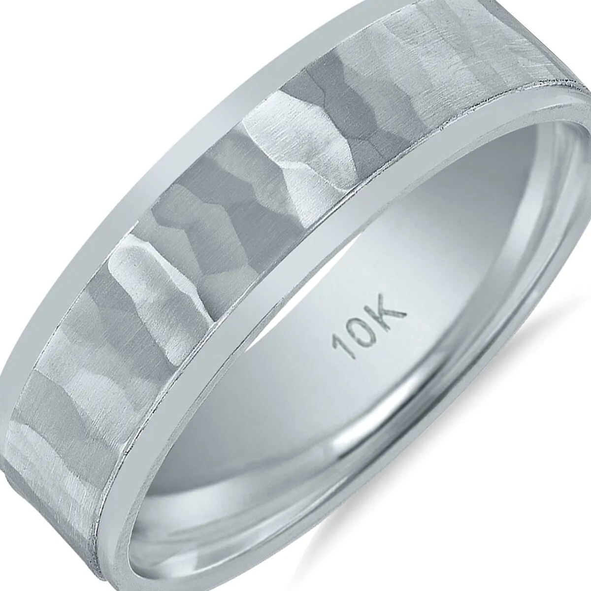 Men's 10K White Gold 6mm Wedding Band with Hammered Center sold by Zulily product image thumbnail 3