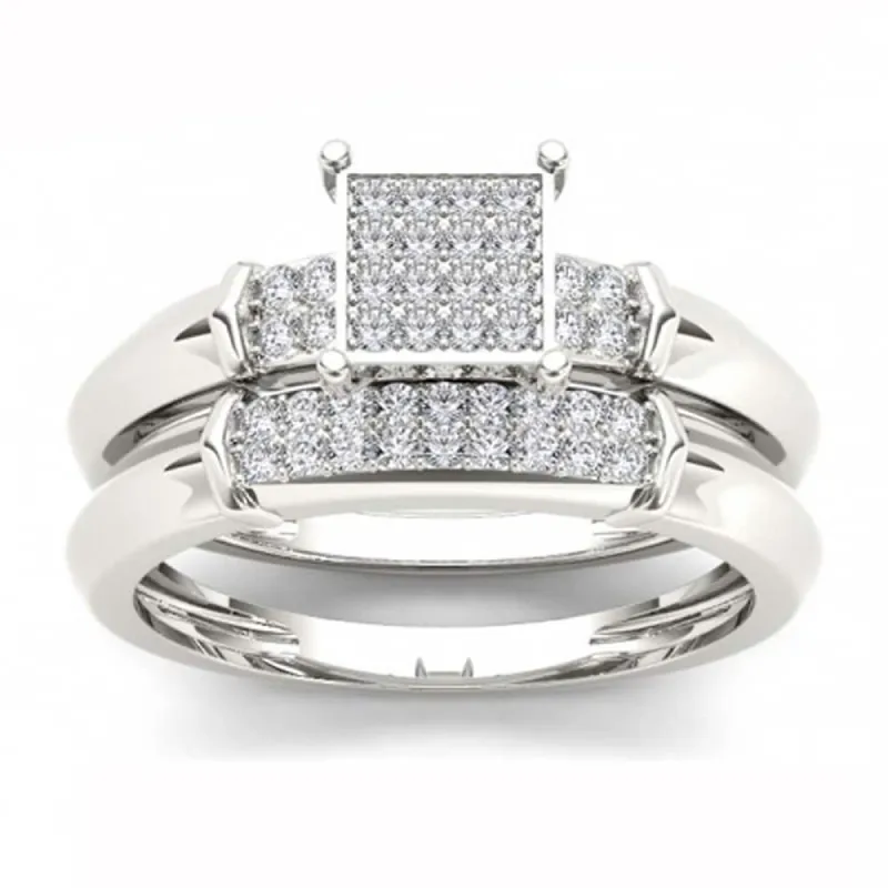 De Couer S925 Sterling Silver 1/5 ct TDW Diamond Cluster Engagement Ring Set sold by Zulily