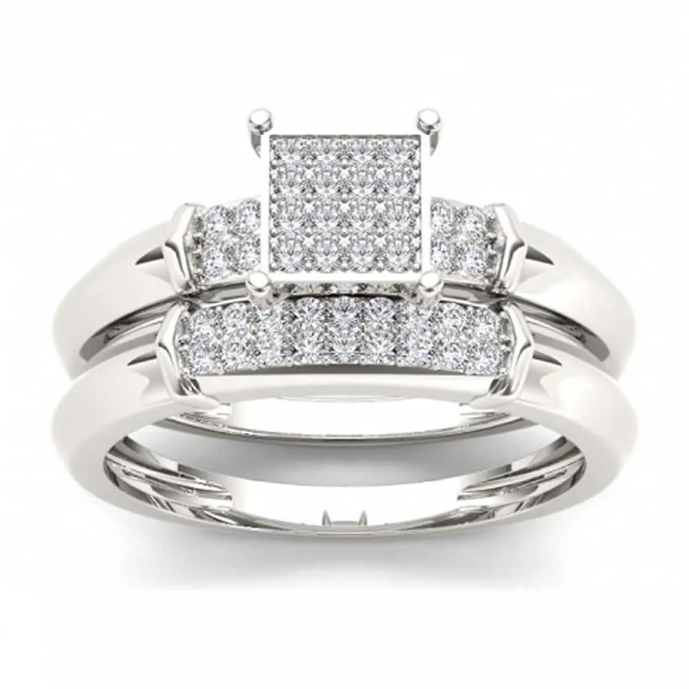 De Couer S925 Sterling Silver 1/5 ct TDW Diamond Cluster Engagement Ring Set sold by Zulily