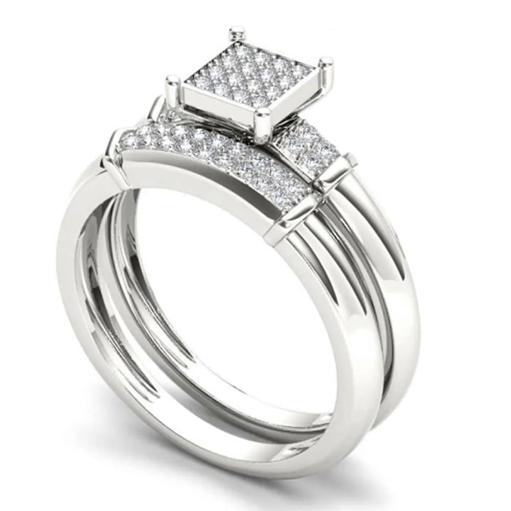 De Couer S925 Sterling Silver 1/5 ct TDW Diamond Cluster Engagement Ring Set sold by Zulily product image thumbnail 2