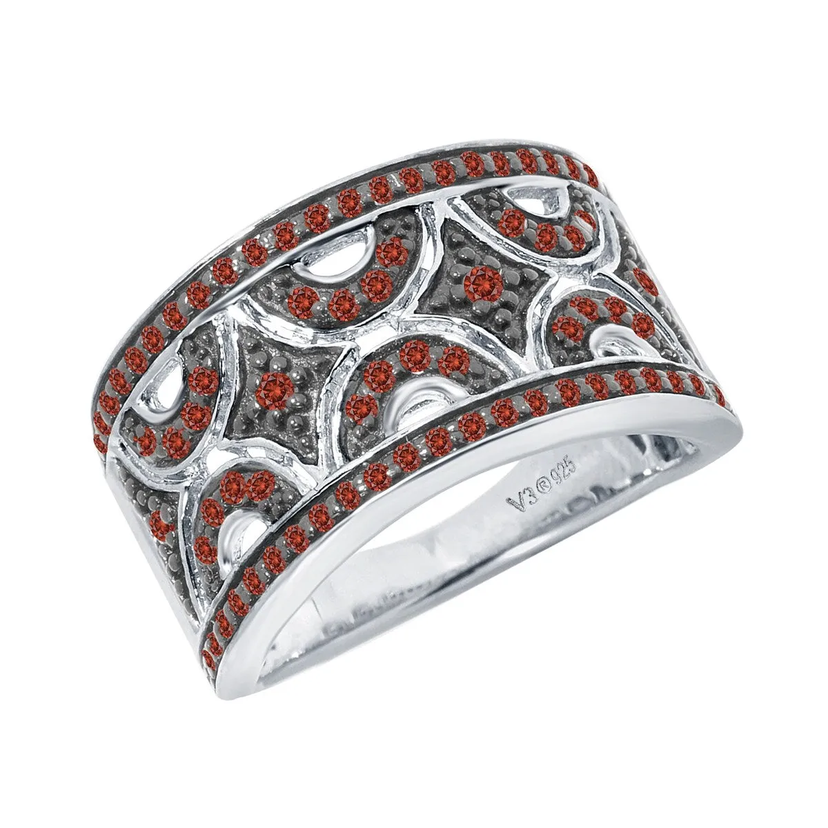 Sterling Silver with Genuine Red Diamond Geo Design Band Ring sold by Zulily product image thumbnail 2