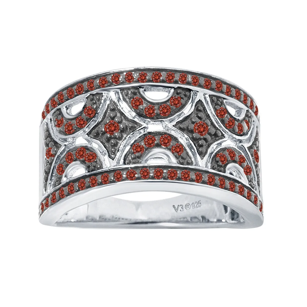 Sterling Silver with Genuine Red Diamond Geo Design Band Ring sold by Zulily