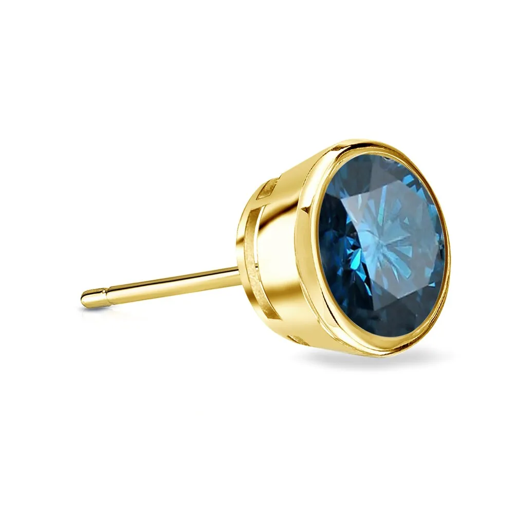 Auriya 14k Gold 3/4ct TDW Bezel-Set Round SINGLE (1) Blue Diamond Stud Earring sold by Zulily
