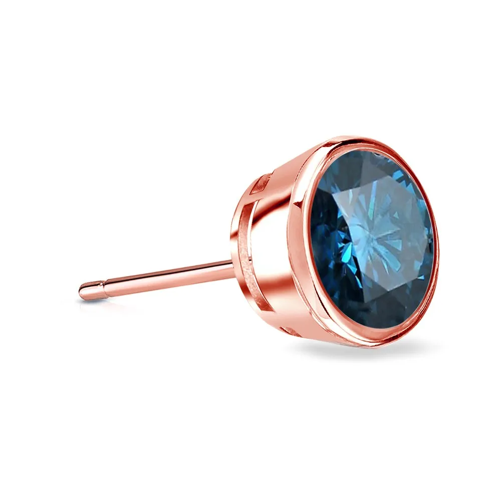 Auriya 14k Gold 3/4ct TDW Bezel-Set Round SINGLE (1) Blue Diamond Stud Earring sold by Zulily product image thumbnail 3