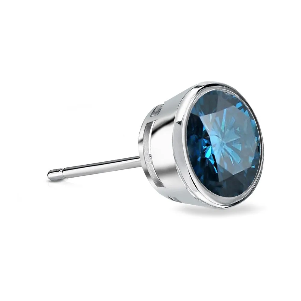 Auriya 14k Gold 3/4ct TDW Bezel-Set Round SINGLE (1) Blue Diamond Stud Earring sold by Zulily product image thumbnail 2