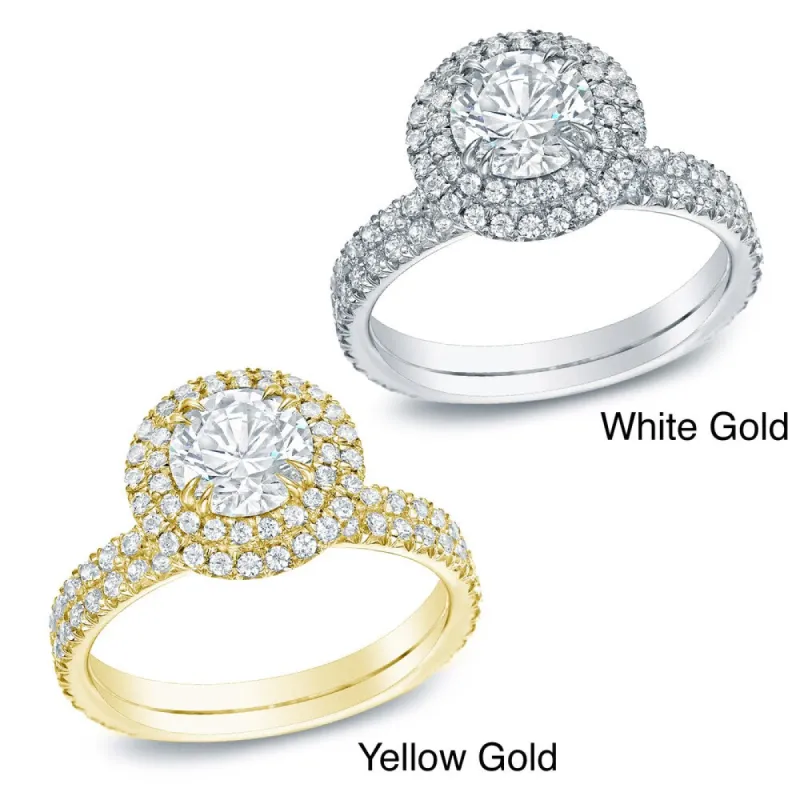 Auriya 14k Gold 1 3/4ctw Certified Round Diamond Halo Engagement Ring sold by Zulily