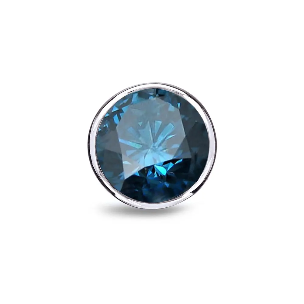 Auriya 14k Gold 3/4ct TDW Bezel-Set Round SINGLE (1) Blue Diamond Stud Earring sold by Zulily product image thumbnail 4