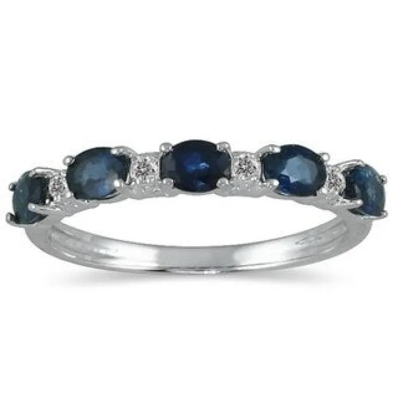Five Stone Sapphire and Diamond Ring 14k White Gold sold by Zulily