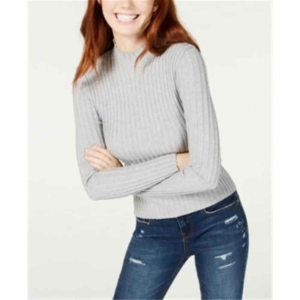 Hooked Up By IOT Junior's Rib Knit Mock Turtleneck Sweater Grey Size Large sold by Zulily