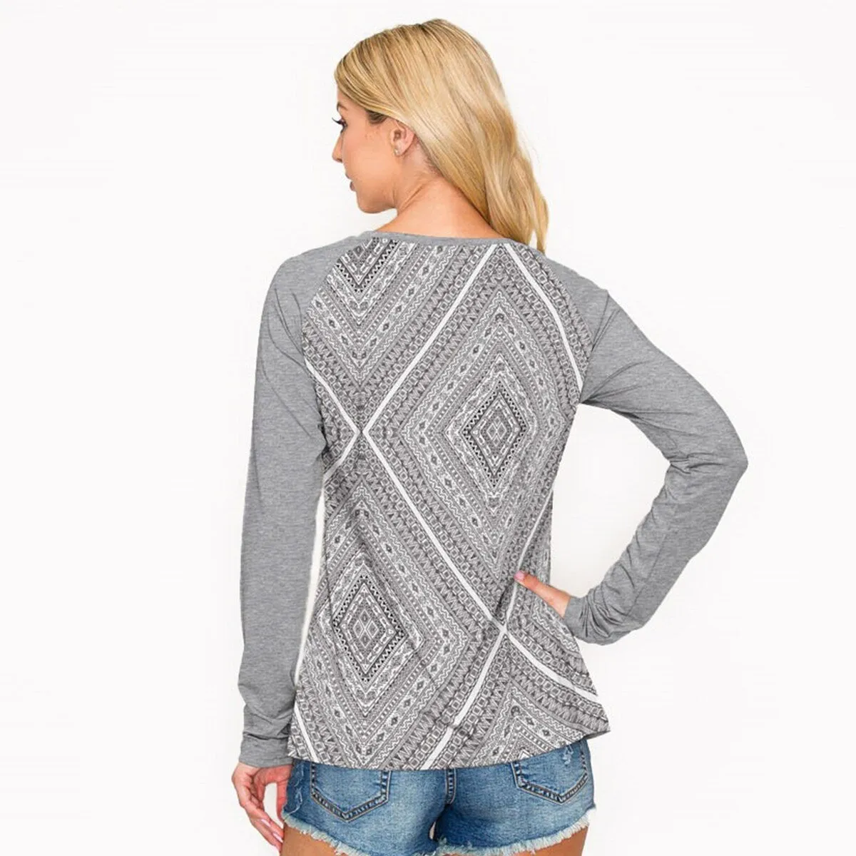 Grey Geometric Print Round Neck Long Sleeve T-Shirt sold by Zulily product image thumbnail 2