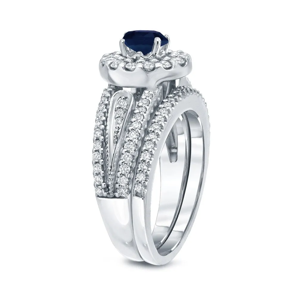 Auriya 1/4ct Blue Sapphire and 1/2ctw Halo Diamond Engagement Ring Set 14k Gold sold by Zulily product image thumbnail 5