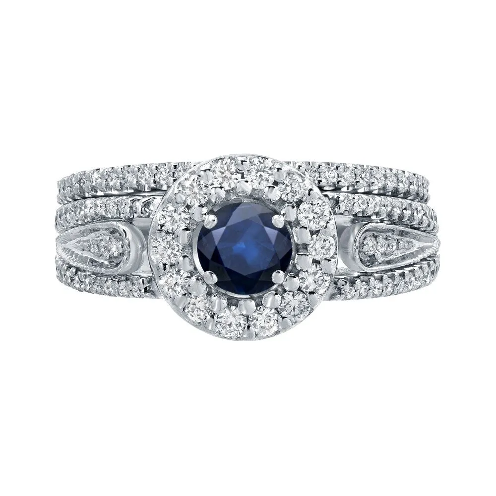 Auriya 1/4ct Blue Sapphire and 1/2ctw Halo Diamond Engagement Ring Set 14k Gold sold by Zulily product image thumbnail 4