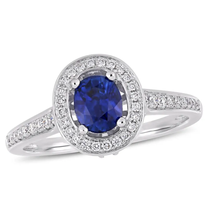 Miadora 14k White Gold Sapphire & 1/2ct TDW Diamond Halo Engagement Ring sold by Zulily