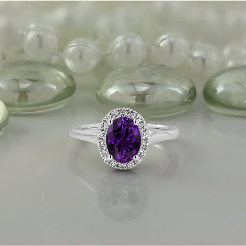 Auriya Classic 5/8ct Oval Purple Amethyst and Halo Diamond Engagement Ring 1/8cttw 14k Gold sold by Zulily