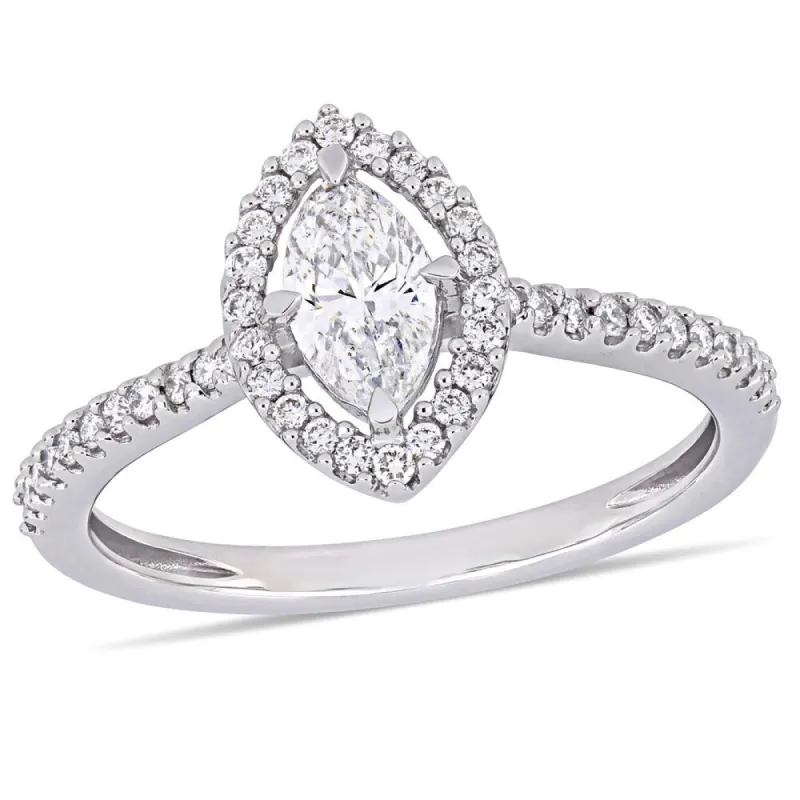 Miadora 14k White Gold 3/4ct TDW Diamond Marquise and Round-Cut Floating Halo Engagement Ring sold by Zulily