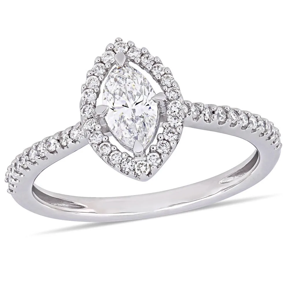 Miadora 14k White Gold 3/4ct TDW Diamond Marquise and Round-Cut Floating Halo Engagement Ring sold by Zulily