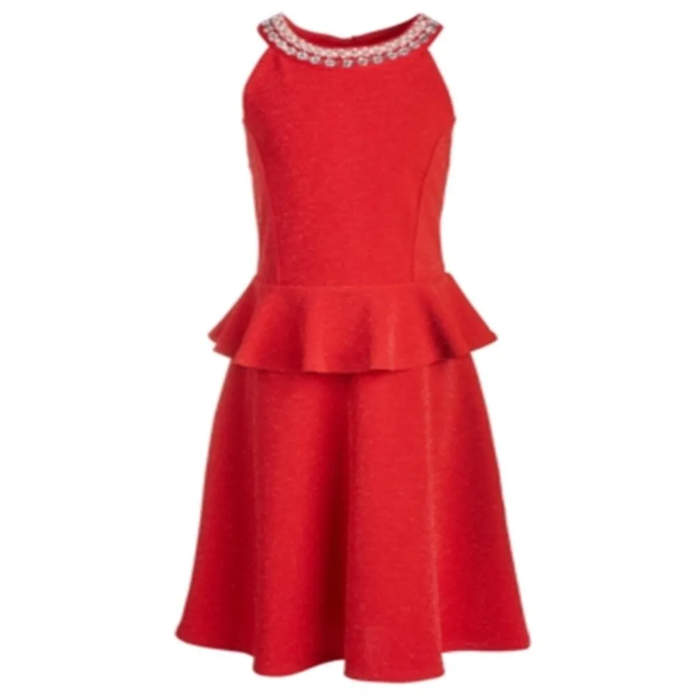 Monteau Big Girl's Embellished Peplum Dress Red Size XL sold by Zulily