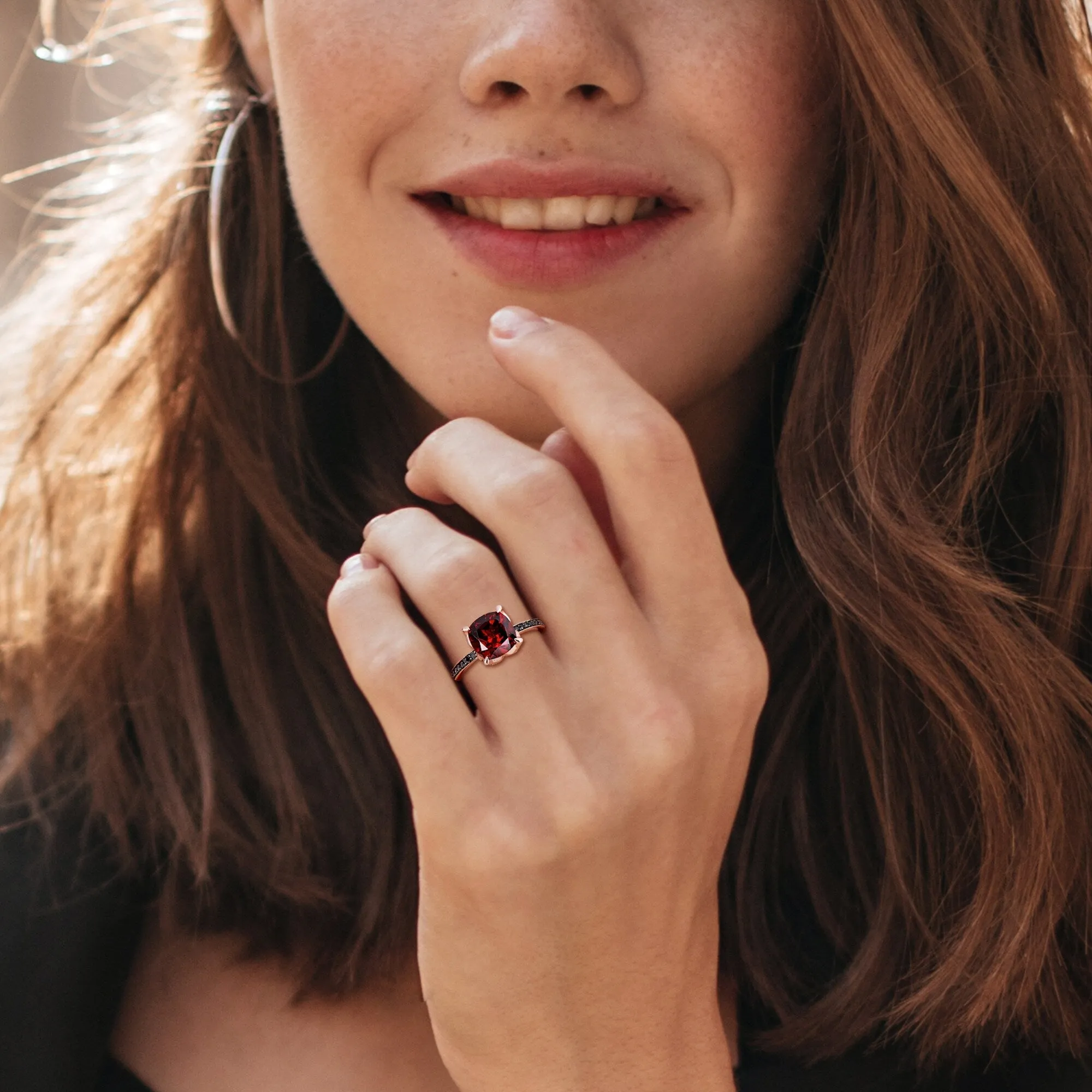 Miadora Cushion-Cut Garnet and Black Diamond Ring in 10k Rose Gold sold by Zulily product image thumbnail 5