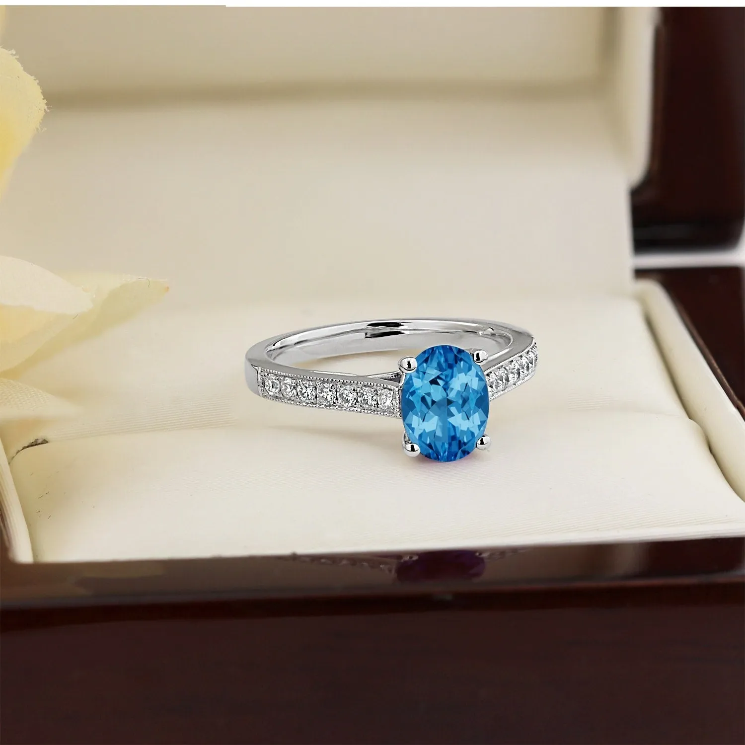 Auriya 1 1/5ct Fancy Oval Swiss Blue Topaz and Diamond Engagement Ring 1/4ctw 14k Gold sold by Zulily